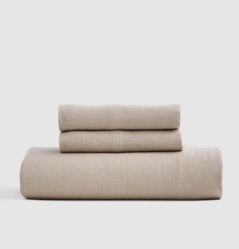 NEW Quince 100% European Linen 3pc Sheet Set Fitted Pillowcases QUEEN Toffee Tan